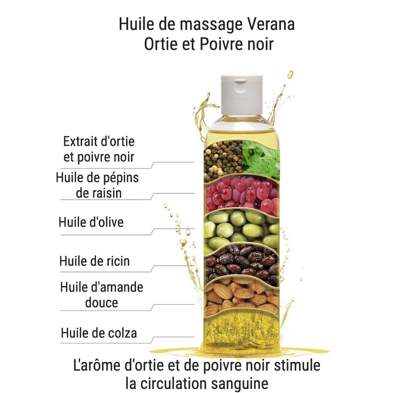 Verana Huile de Massage Ortie et Poivre Noir 250ml